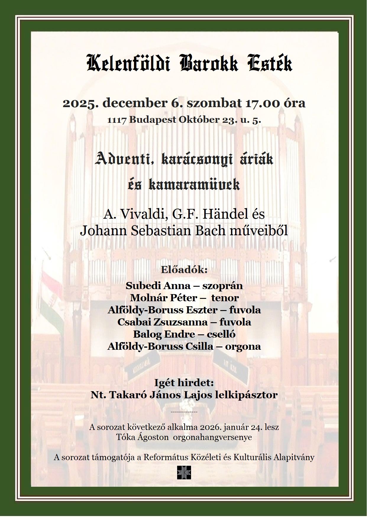 2025. dec. 6. plakát Kelenföldi Barokk Esték