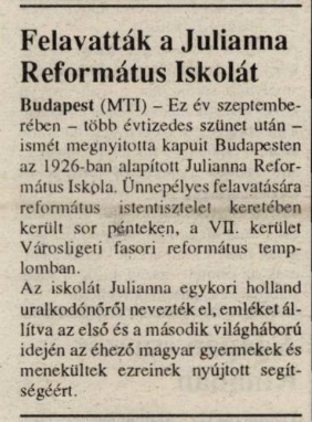 Újranyit a Julianna Iskola Észak-Magyarország 1992. október 24.