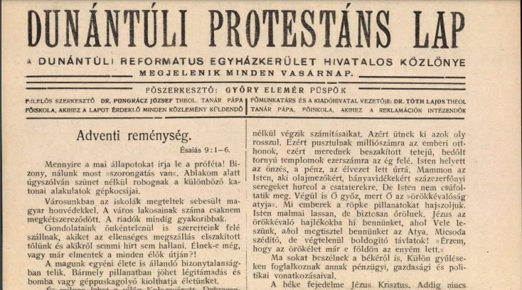 dunántúli protestáns lap adventi szám 1944 - Forrás: library.hungaricana.hu