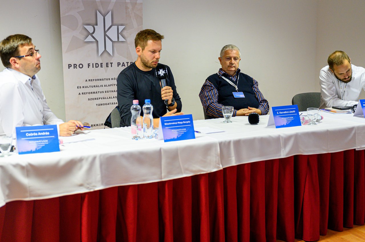 Reformátusok Szárszói Konferenciája 2021 - Homo technologicus - Csűrös András, Böszörményi-Nagy Gergely, Z. Karvalics László, Márkus Tamás András Fotó: Sebestyén László